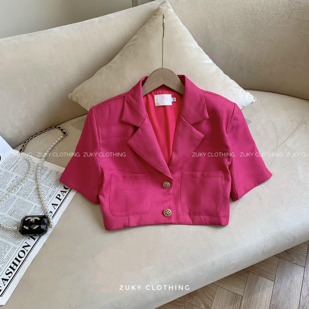 [ ZUKY CLOTHING ] Áo vest tay ngắn blazer nữ crotop 2 lớp cúc áo si | BigBuy360 - bigbuy360.vn