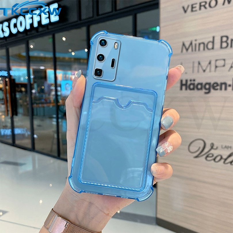 Ốp Điện Thoại Dẻo Trong Suốt Có Ngăn Đựng Thẻ Độc Đáo Chống Sốc Cho Huawei Mate 40 30 P50 P40 P30 Pro