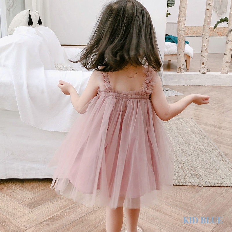 Đầm Công Chúa Hai Dây Màu Trơn Thời Trang Mùa Hè Cho Bé Gái