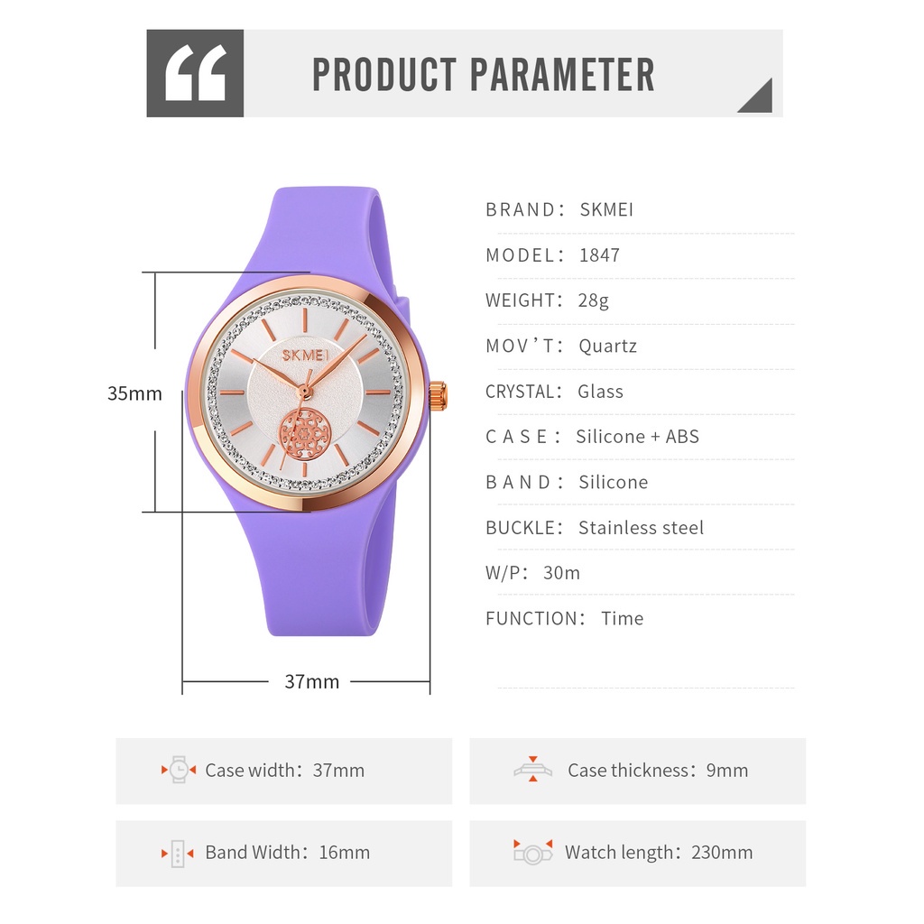 Đồng Hồ Analog Máy Quartz Nữ SKMEI 1847 Dây Silicone Chống Nước