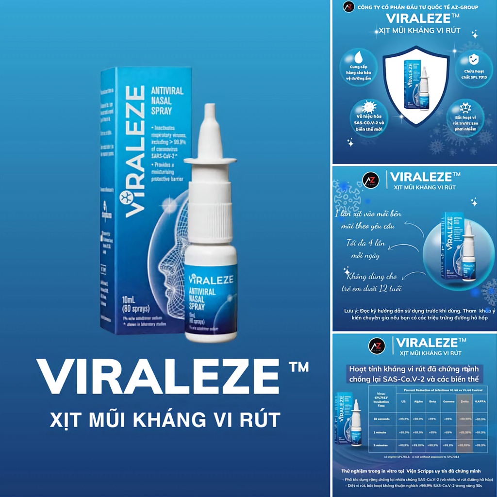 Xịt mũi Viraleze 10ml của Úc - Hỗ trợ kháng khuẩn, hỗ trợ kháng viêm, hỗ trợ ngăn ngừa vi khuẩn, virus xâm nhập.