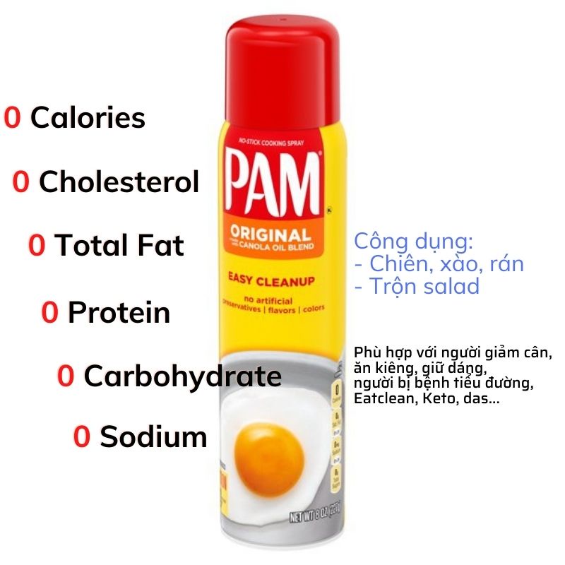 Dầu ăn kiêng PAM 0 calo, dầu ăn giảm cân dạng xịt, dầu hoa cải chai 12oz 1117 lần xịt