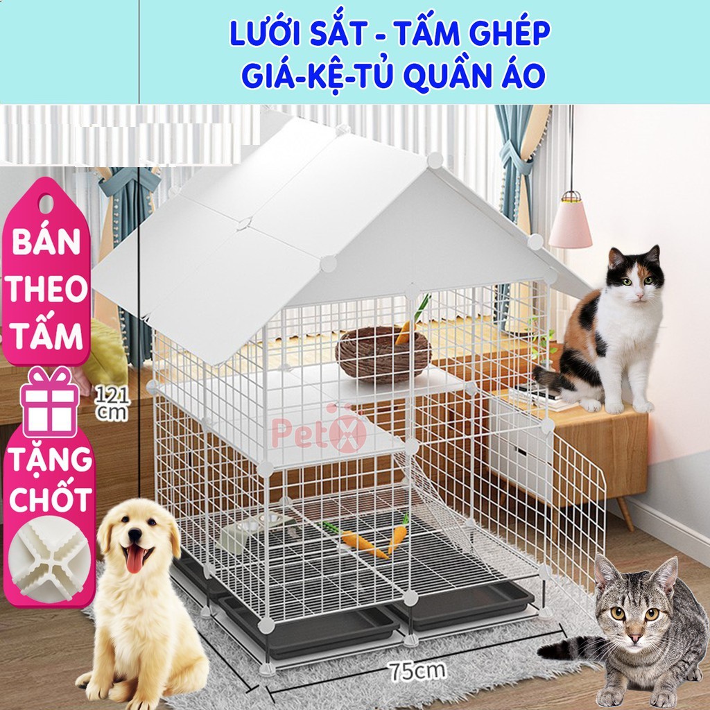 Bộ Chuồng Quây Lắp Ghép Cho Chó Mèo Thú Cưng 20 Tấm Lưới Ghép Tặng 40 Chốt