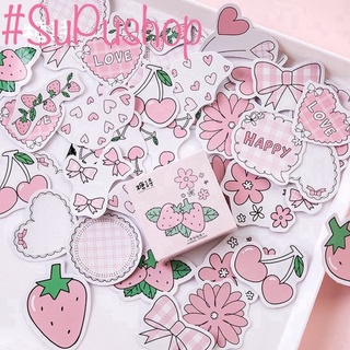 🍓🍓HỘP STICKER 45 MIẾNG TRÁI DÂU MÀU HỒNG🍓🍓