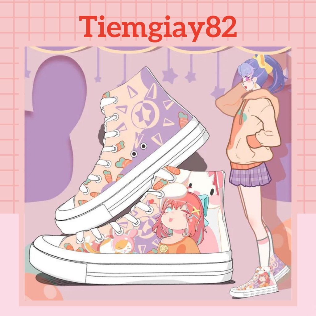 (Có sẵn sz38) Giày sneaker cổ cao in hình cô gái dễ thương - G03 (Kèm ảnh thật)