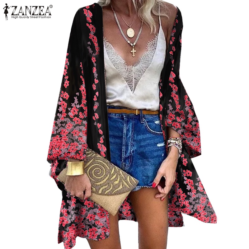 Áo khoác cardigan Zanzea tay dài loe in họa tiết hoa tùy chọn màu sắc cho nữ