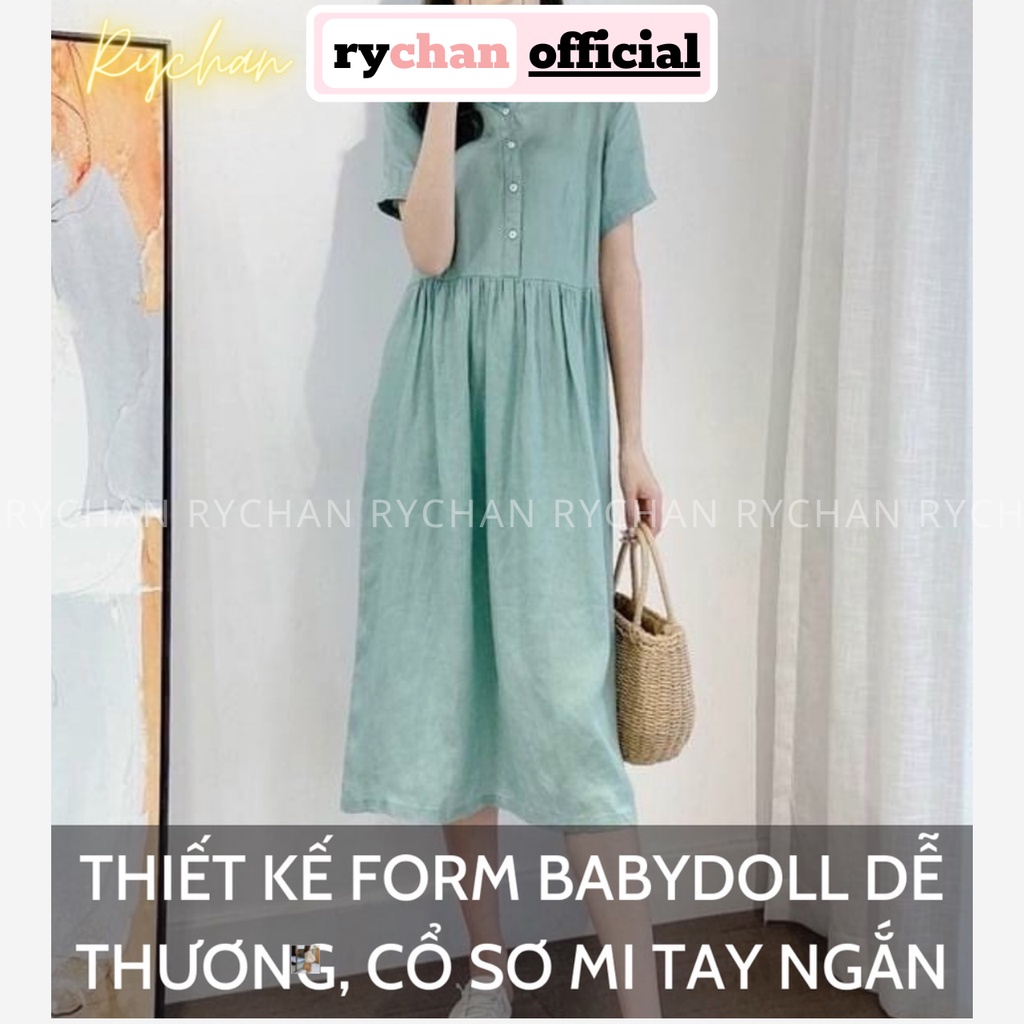 Đầm Babydoll Midi Sơ Mi Tay Ngắn Màu Xanh Mint Màu Đen - DX0156