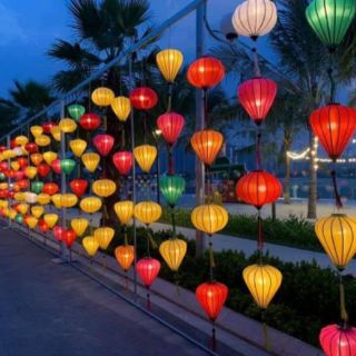 Combo 20c đèn lồng Hội An 30cm,40cm lụa lộn xộn màu