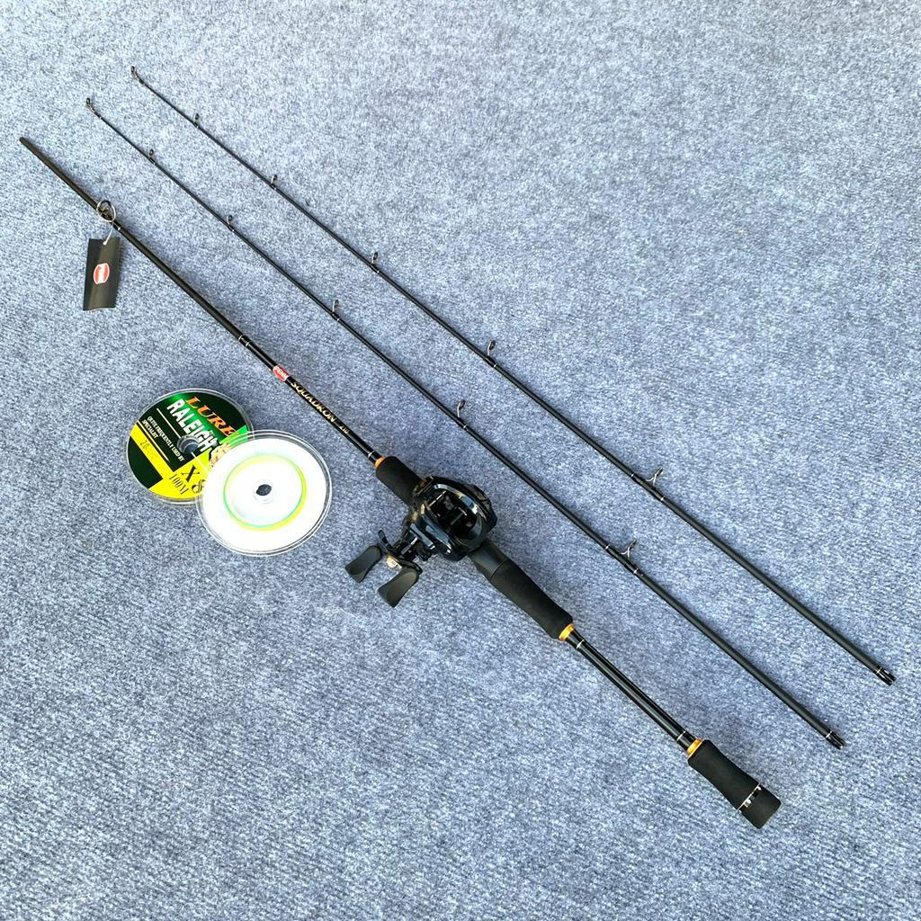 Combo cần lure ngang giá rẻ Penn Squadron máy cemreo tiếng drak lick kèm dây dù pe 7 màu