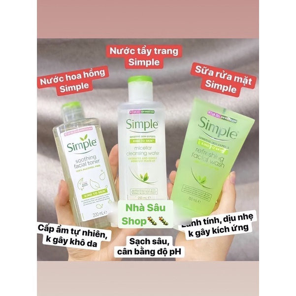 COMBO SIMPLE HOT - Bộ 3 Nước Tẩy Trang, Sữa Rửa Mặt, Toner Simple - Nhà Sâu Shop | BigBuy360 - bigbuy360.vn