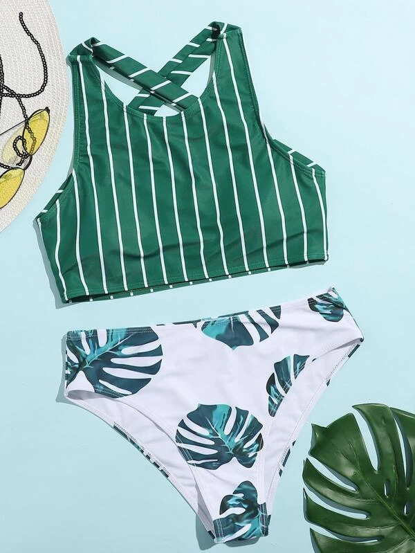 Bikini 2 Mảnh Kẻ Sọc Xanh Có Đệm Nâng Ngực