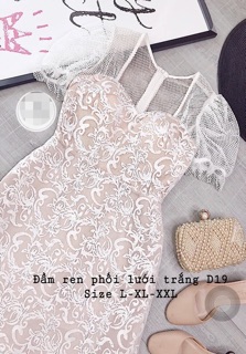 Bigsize Đầm ren phối lưới trắng D19