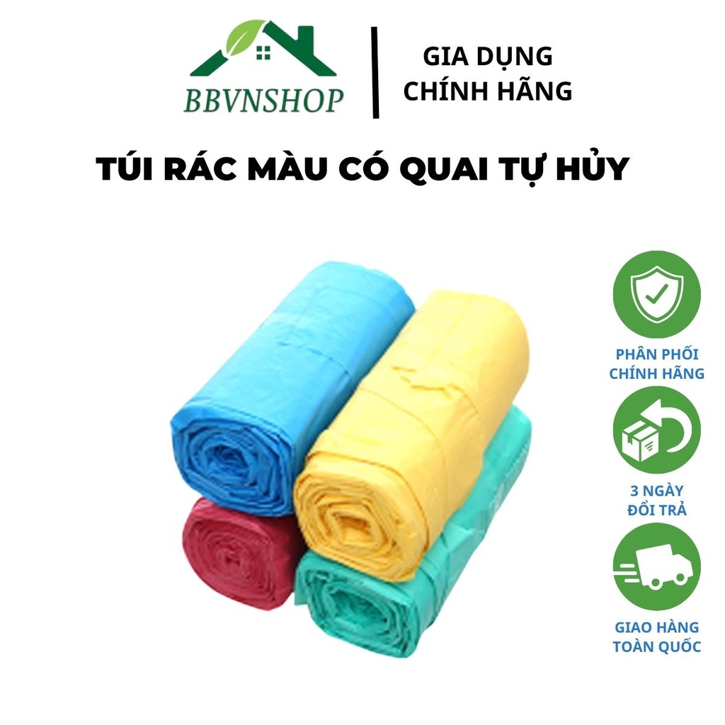 Túi rác màu có quai tự hủy Soji Inochi 4 cuộn 1 lô đựng rác sinh hoạt gia đình văn phòng