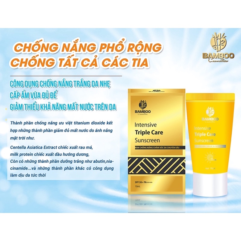 🎋𝗖𝗵𝗶́𝗻𝗵 𝗛𝗮̃𝗻𝗴 𝗕𝗮𝗺𝗯𝗼𝗼-𝗖𝗼́𝗛𝗼𝗮̉𝗧𝗼̂́𝗰🎋Kem Chống Nắng Vật Lý Bamboo tuýp 70ml- Hàng CôngTy Mỹ phẩm dược