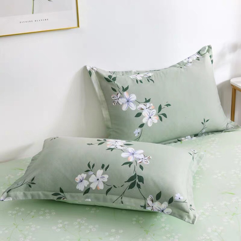 Bộ Chăn ga cotton poly Emmidecor cao cấp- mẫu HOA XANH 123 giá tốt