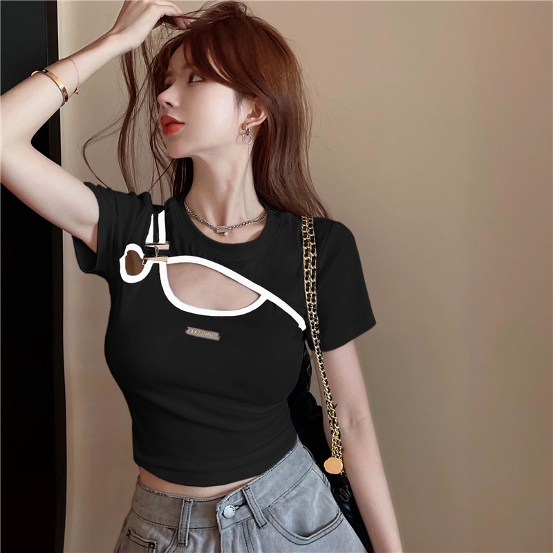 Áo thun IELGY tay ngắn dáng ôm thiết kế độc đáo thời trang cho nữ