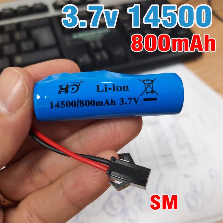 Pin sạc 3.7v 14500 800mah dùng cho xe mô hình điều khiển jack nối SM