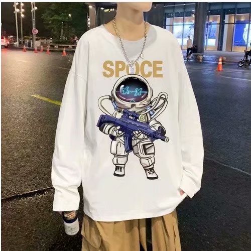 Áo thun nam phi hành gia dài tay có cổ in hình phi hành đoàn (M-3XL)