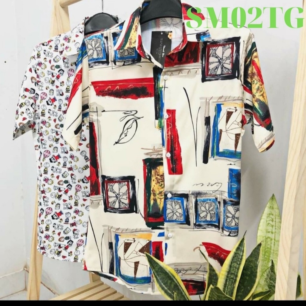 Áo Sơ Mi Nam TENJI STORE SM02TG Sơ Mi Nam Trắng Tay ngắn Wash Họa Tiết 3D Ô Vuông Hoa Lá  Mẫu Hot Trend Mới Nhất TG