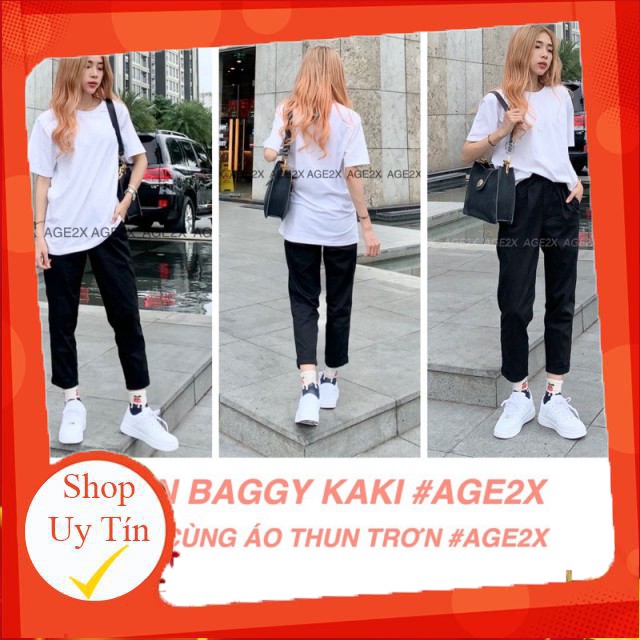 Quần Baggy nữ Kaki AGE2X hàng vnxk chất kaki cotton wash mềm xịn, co giãn, siêu thấm, siêu bền bỉ, chính hãng AGE2X