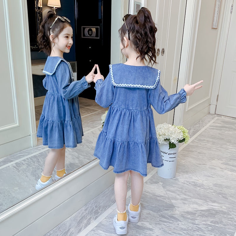 Mới Đầm Denim Dài Tay Thời Trang 2022 Dành Cho Bé Gái