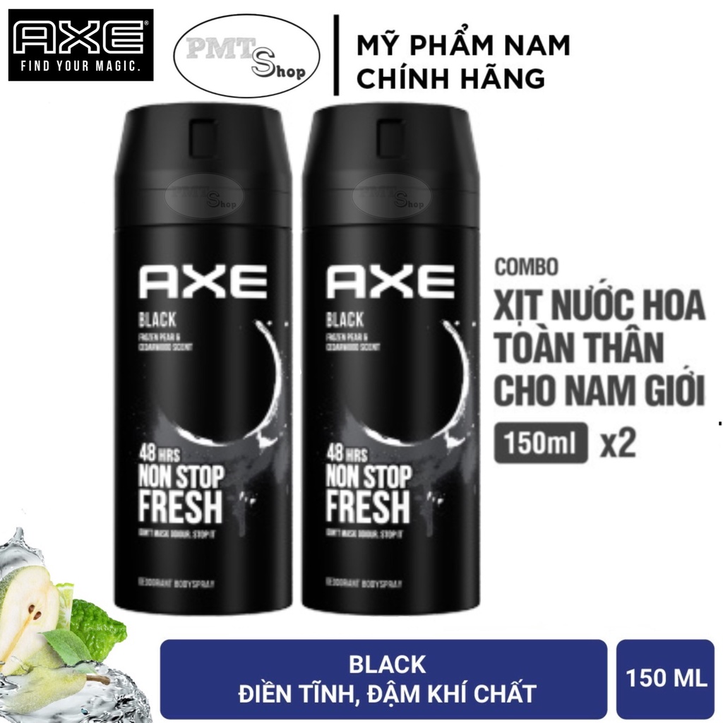 Combo 2 Xịt khử mùi toàn thân nam AXE Black 150ml x 2 chai hương nước hoa