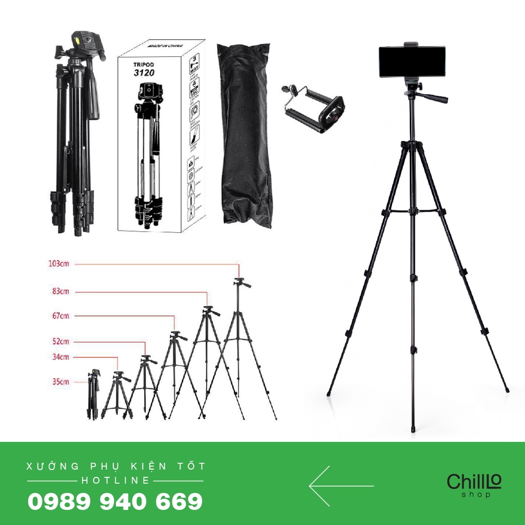 Gậy Chụp Hình 3 Chân Tripod 3120 Gậy LIVESTREAM - Giá Đỡ Chụp Hình Đa Năng Cho Máy Ảnh, Điện Thoại, Camera Hành Trình