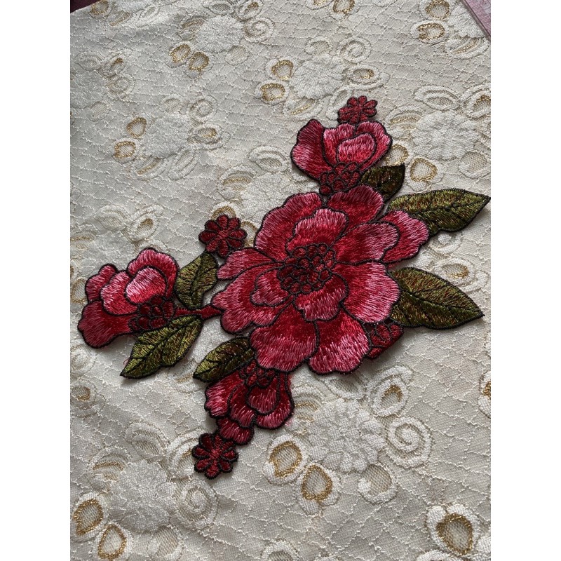 Hoa thêu cành màu đỏ (3 mẫu ) dùng để đính áo dài , áo kiểu , áo đầm ...