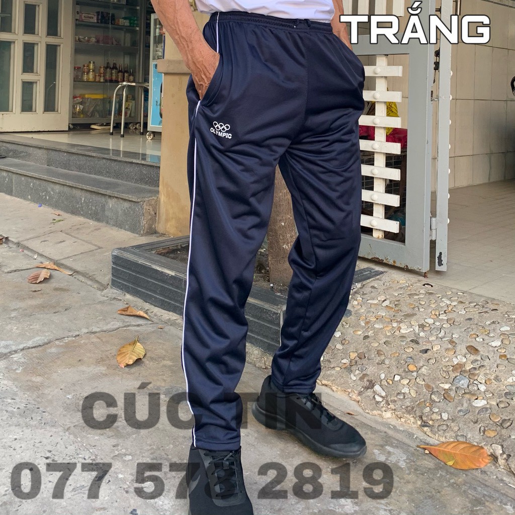 QUẦN THỂ THAO DÀI, 1 SỌC, CÓ 2 TÚI KHÓA KÉO. CÚC TIN.