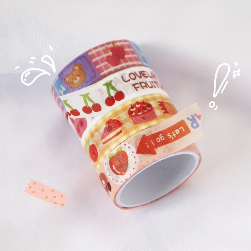 Hộp 4 Cuộn Băng Dính Trang Trí Washi Gấu Thỏ Dễ Thương