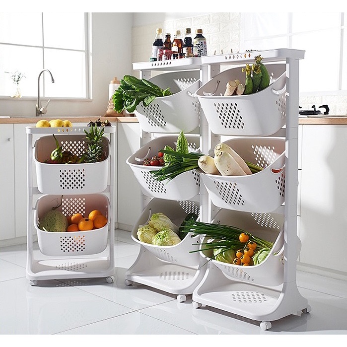 Kệ nhựa 3 tầng 4 tầng đa năng AMIZIN Kệ nhựa 3 tầng có bánh xe KN01
