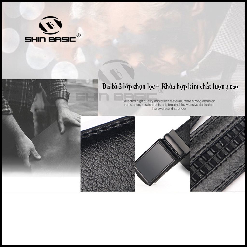 Dây Thắt Lưng, Nịt Nam Da Bò Cao Cấp - ShinBasic, Bảng Khoá Tự Động, Thời Trang Công Sở,  BELTS21BAS13-2