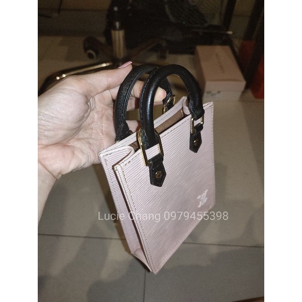 Túi LV mini tote dáng dọc hoạ tiết đen nâu hồng