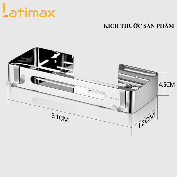 [Mã BMBAU50 giảm 7% đơn 99K] Kệ Nhà Tắm Chữ Nhật 1 tầng Inox 304 Latimax KPT04 Dán Tường - Tặng Đinh Vít Và Keo Dán