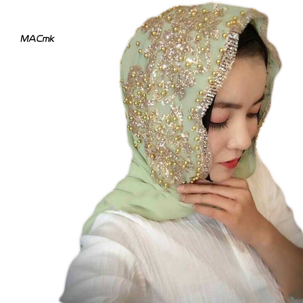 Khăn trùm đầu đính hạt trang trí phong cách hồi giáo thời trang cho nữ