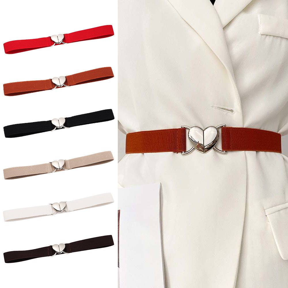 DIACHA Women Waist Strap Exquisite Waist Belts Elastic Belts Love Heart Buckle Elegant Stretch Dress Decoration Decorative Waistband/Multicolor