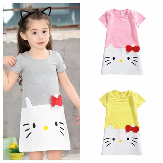Váy Ngắn Tay Hello Kitty Cho Bé Gái