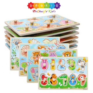 Đồ chơi xếp ghép hình-Bảng lắp ghép gỗ có núm cầm nhiều chủ đề cho bé 22,5x15cm