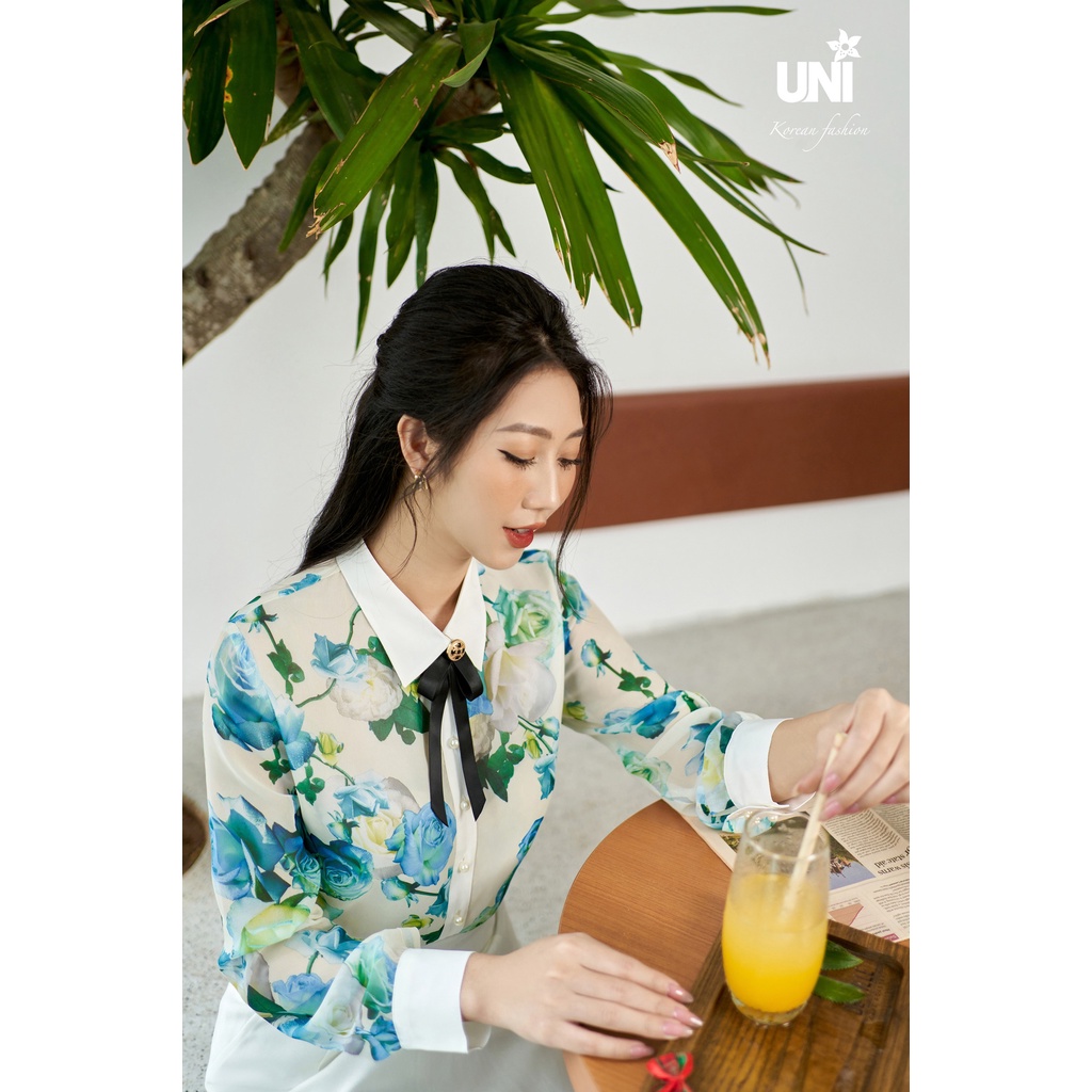 Áo Sơ Mi Nữ Dài Tay UNIVTH Công Sở Hàn Quốc In Họa Tiết Sang Trọng 9A0316