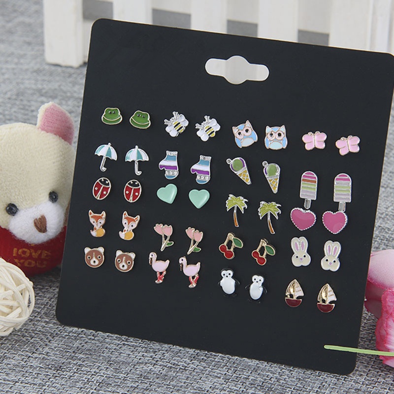 Set 20 Đôi Khuyên Tai Hình Động Vật Dễ Thương Cho Bé Gái