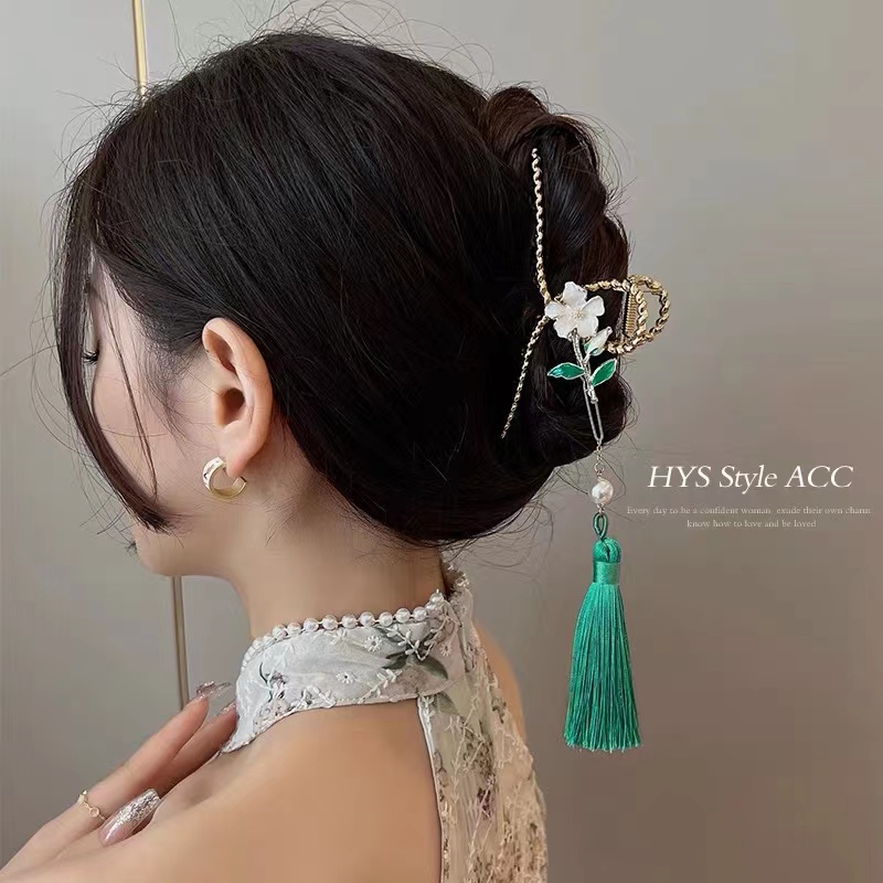 Kẹp Tóc Tua Rua Hình Hoa Cá Mập Cỡ Lớn Phong Cách Hán Phục 2022 Thời Trang Cho Bé Gái