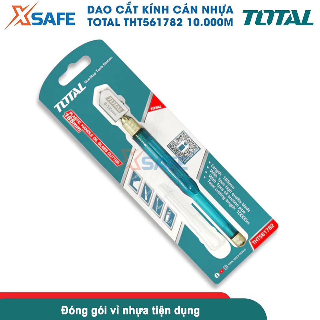 Dao cắt kính TOTAL THT561782 165mm Bút cắt kiếng tay cầm nhựa linh hoạt, bền chắc, lưỡi dao sắc bén, kèm 1 ống hút dầu