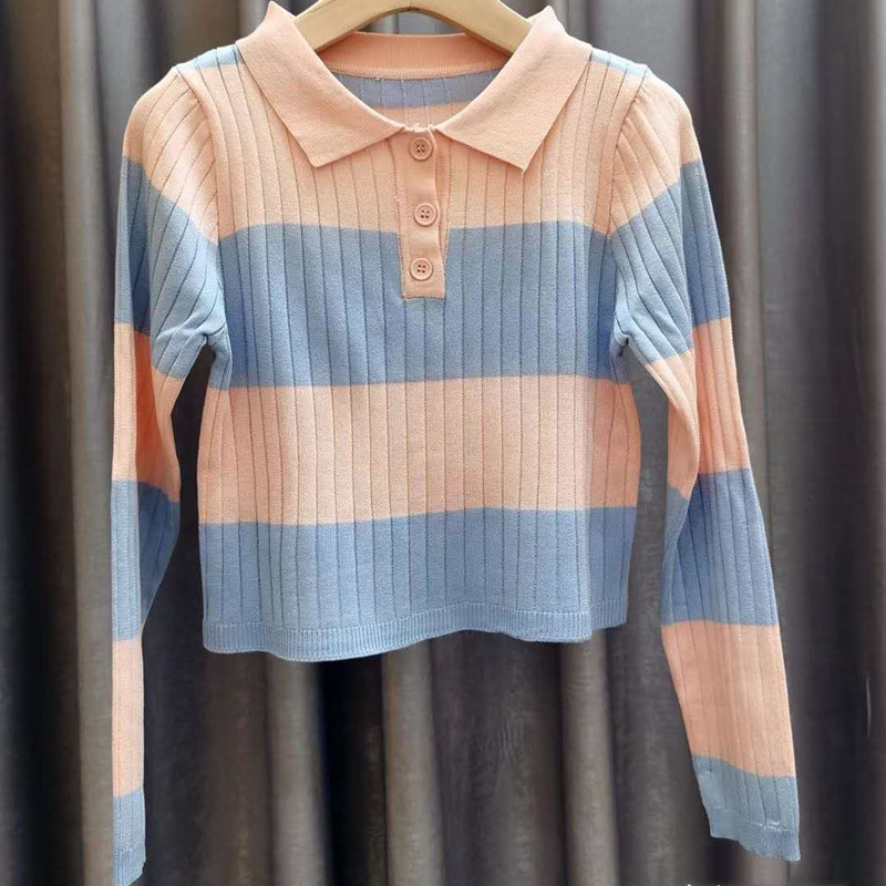 Áo Thun Polo Nữ Tay Dài Kẻ Sọc Ngang Thời Trang