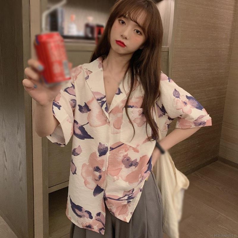 Áo Kiểu Chất Chiffon Hoạ Tiết Hoa Thiết Kế Dáng Rộng Cho Nữ