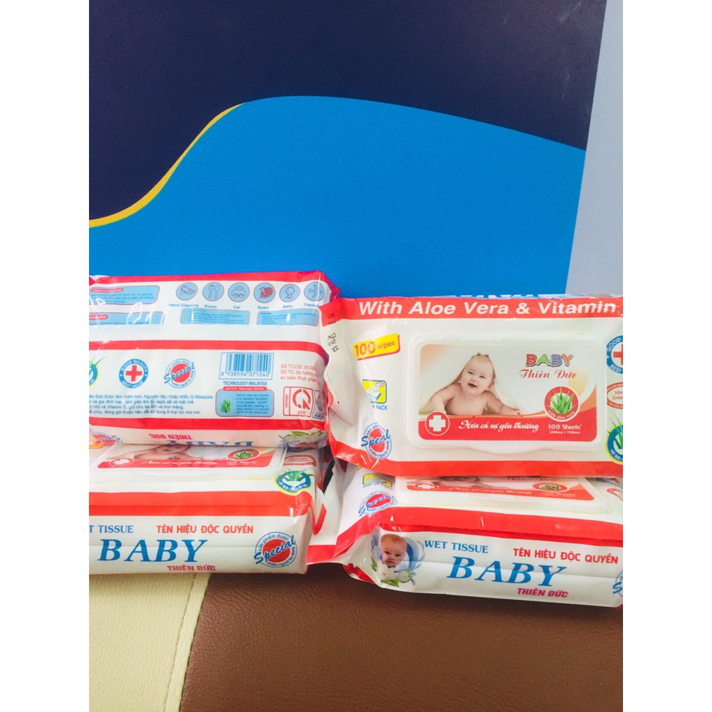 Bịch khăn Giấy Ướt Baby Thiên Phúc Vitamin E Cho Bé (100 tờ/gói)