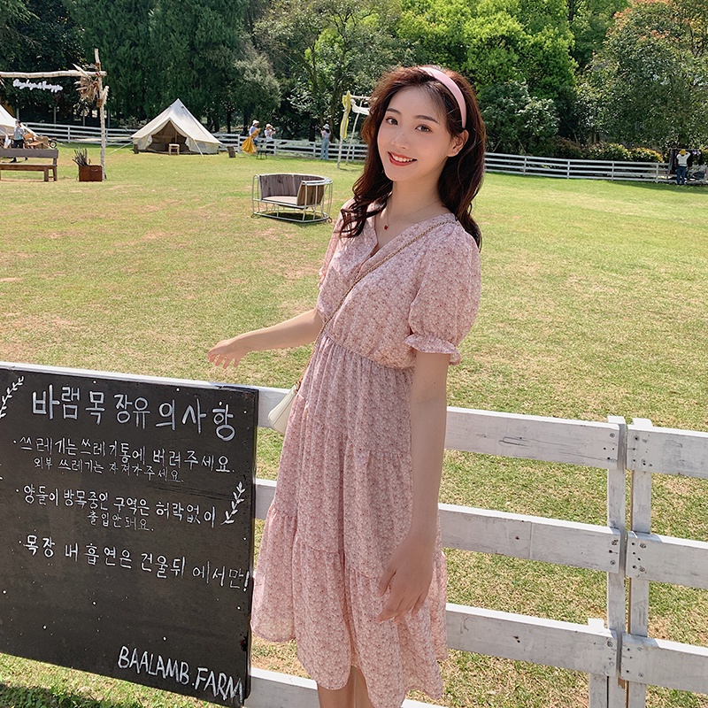 Váy Hoa Nhí Đầm Voan Dáng Dài đẹp dễ thương dáng xòe phong cách vintage