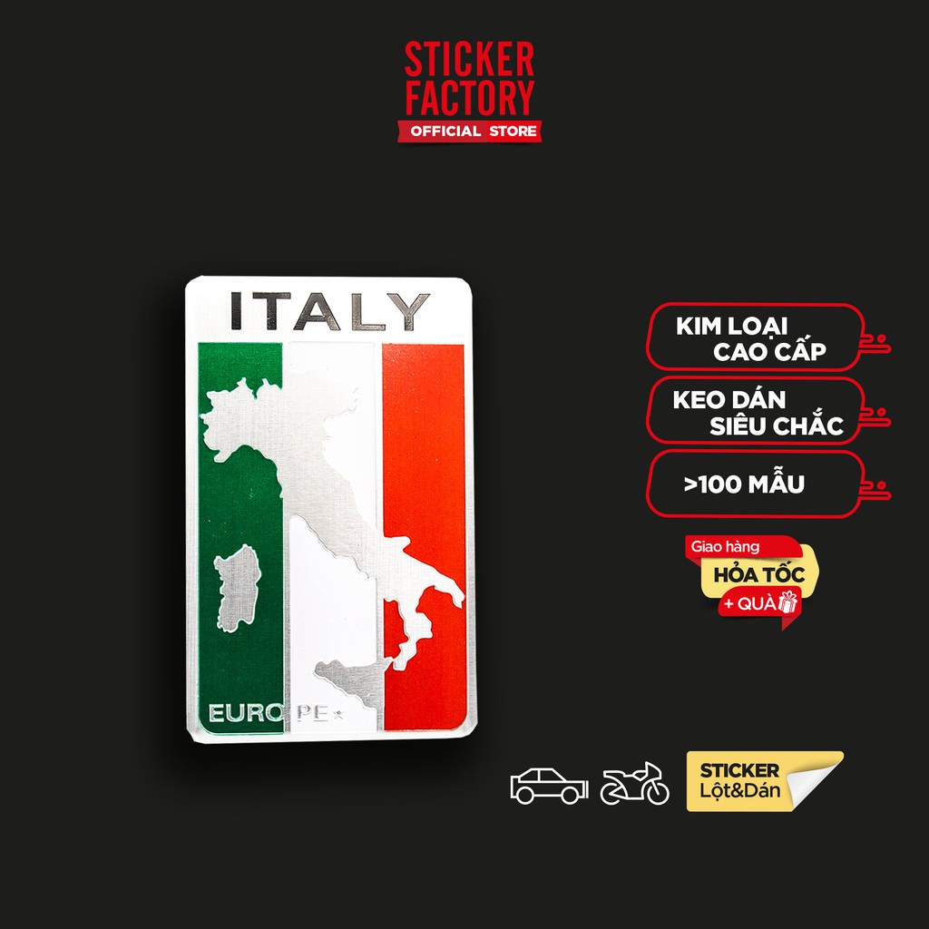 Sticker hình dán metal cờ Ý Italia - miếng lẻ - Chữ nhật 8x5cm