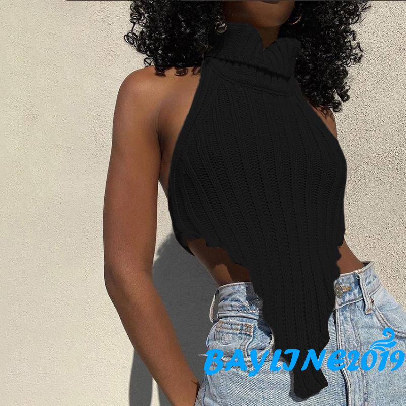 Áo Lửng Cổ Cao Không Tay Thời Trang Dành Cho Nữ