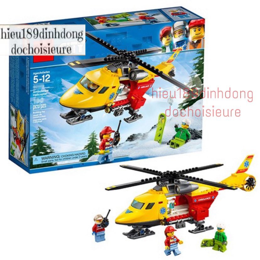 Lắp ráp xếp hình NOT Lego City 60179 Lepin 02090 , Bela 10868 : Trực Thăng Cấp Cứu người trượt tuyết 208 mảnh