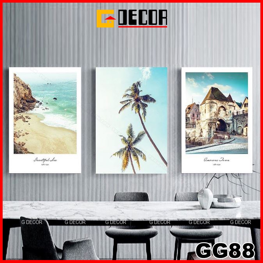 Tranh treo tường canvas khung gỗ 3 bức phong cách hiện đại Bắc Âu tranh phong cảnh trang trí phòng khách phòng ngủ 88